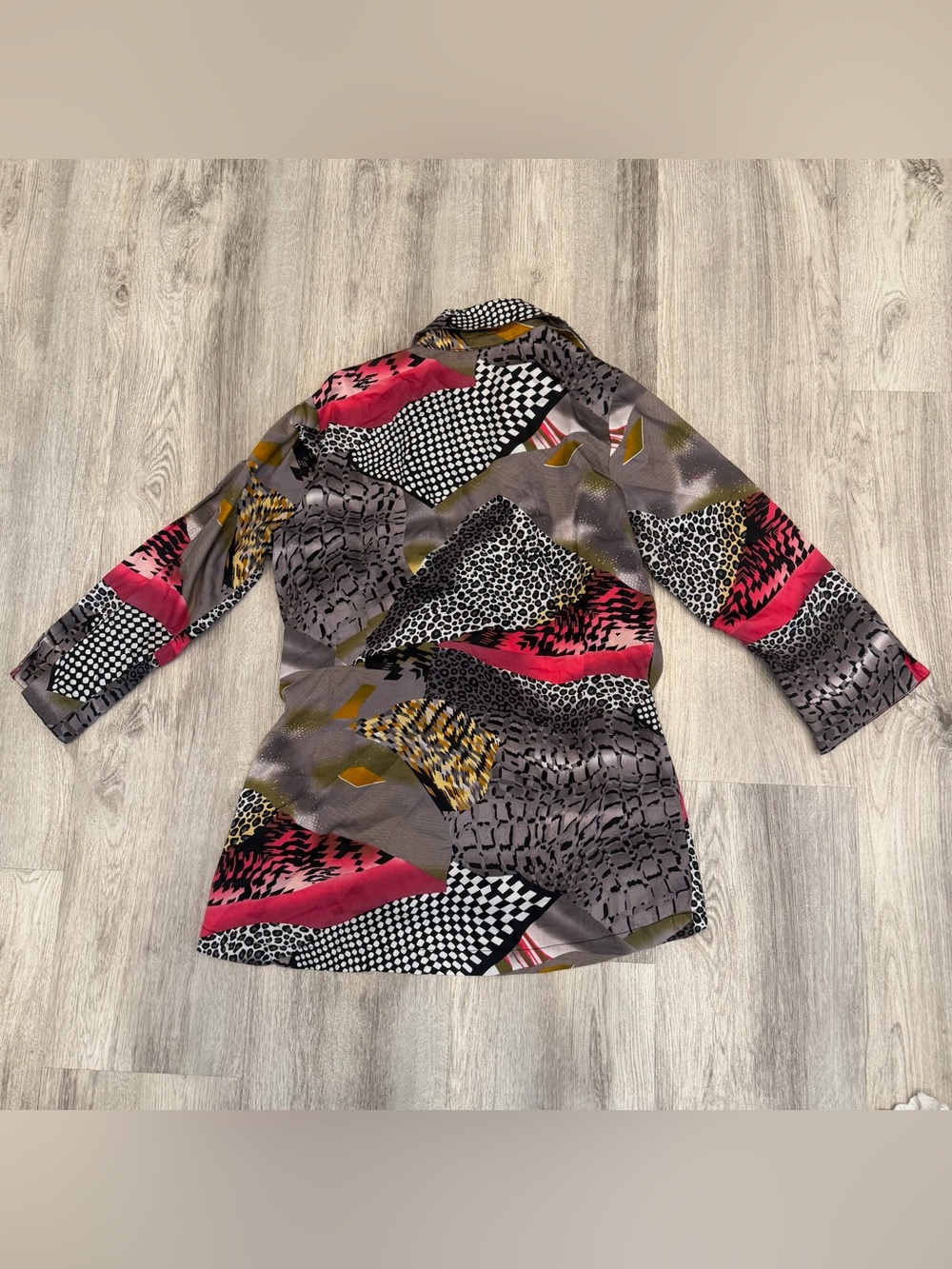 Mishca 100% Cotton Abstract Animal Print Tie Waist Blouse Size Large - Picture 3 of 3